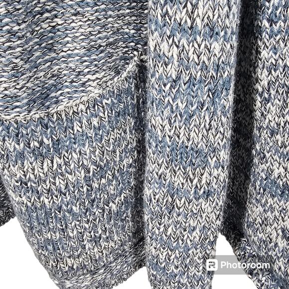 Pure Jill Heather Blue Knit Open Cardigan 100% Cotton Sweater with Pockets M - Picture 2 of 9